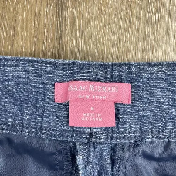 Isaac Mizahari Blue Terry Slub Cotton Shorts Women's 6 Lightweight - Picture 6 of 16